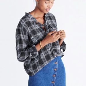 Madewell Black and White Plaid Long Sleeve Top
